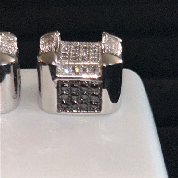 Silver Square CZ Stud Earrings - Picture 5 of 8